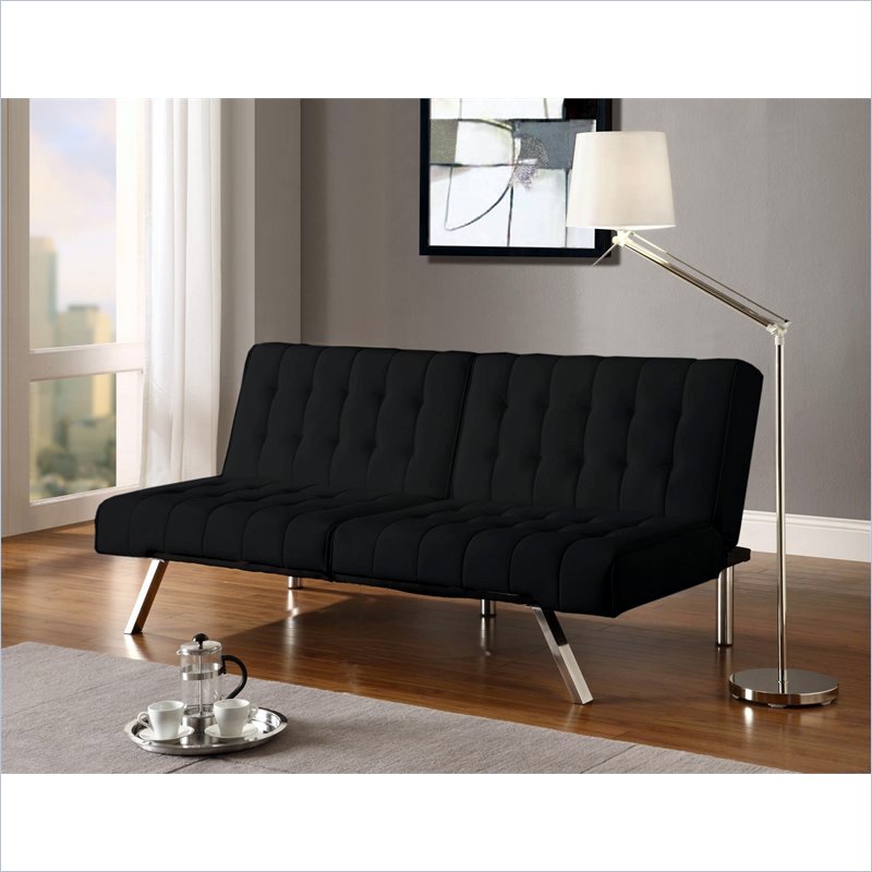 Black Color Futon Bed with Silver Legs in the Living Room