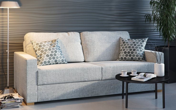 White color Double Sofa bed with two cushions in the living room.