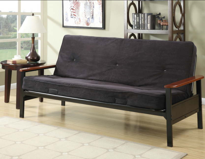 Black Color Single Futon Sofa Bed with Brown Armrest