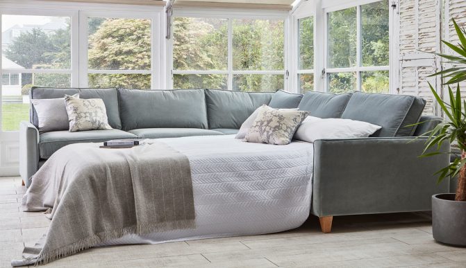 Dark Grey Sofa as a Bed in the Living Room