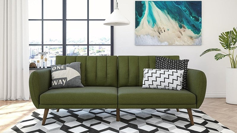 Green Color Click Clack Sofa Chair Bed in the Hall