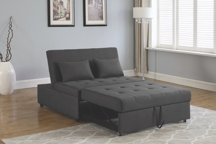 Dark Grey Color Chair as a Bed in the Bedroom