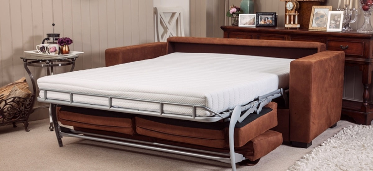 Brown Sofa in a Bedroom as a Bed Form