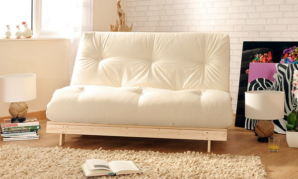 Cream Color Single Futon Chair Bed with the beautiful Room view