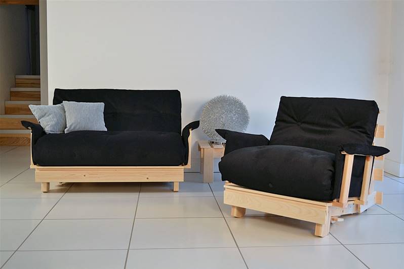 Black Color Single Futon Chair Bed in the Living Room