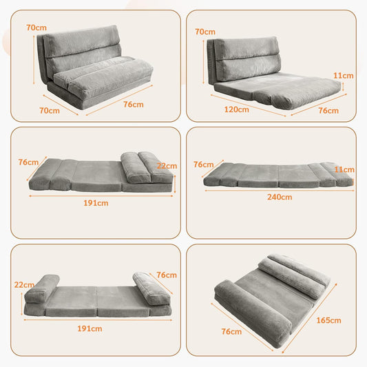 Moshe Double Futon Sofa Bed - Grey
