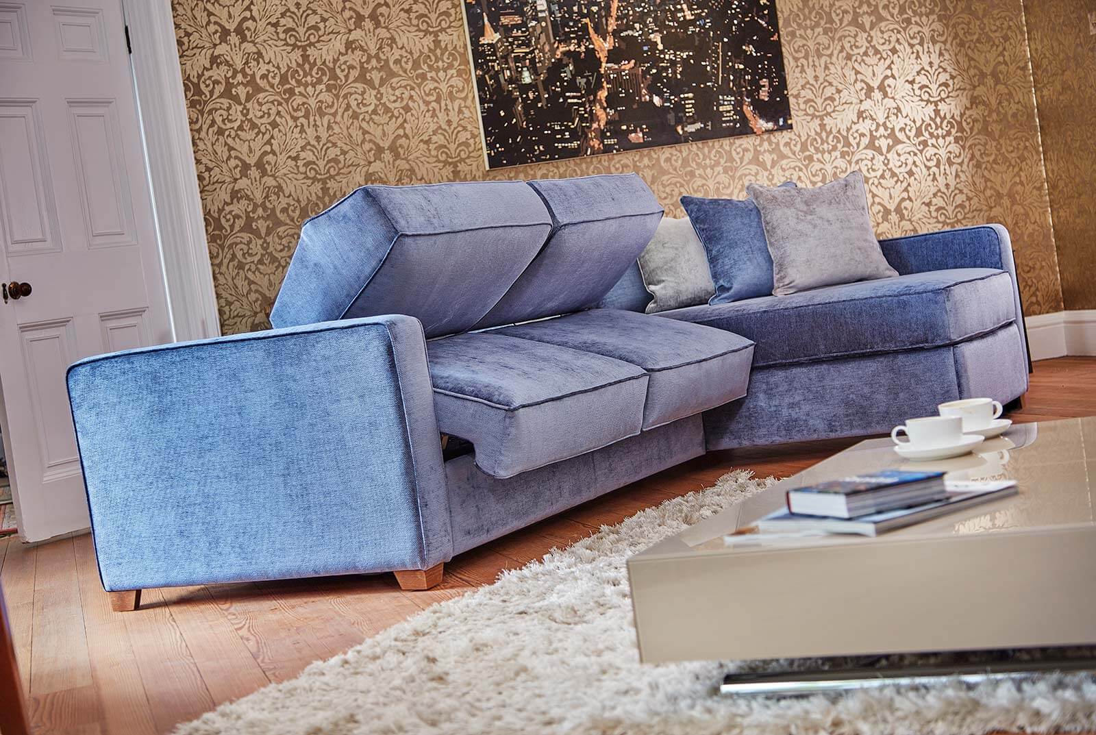 Blue Color Click Clack Sofa Turning into a Bed 