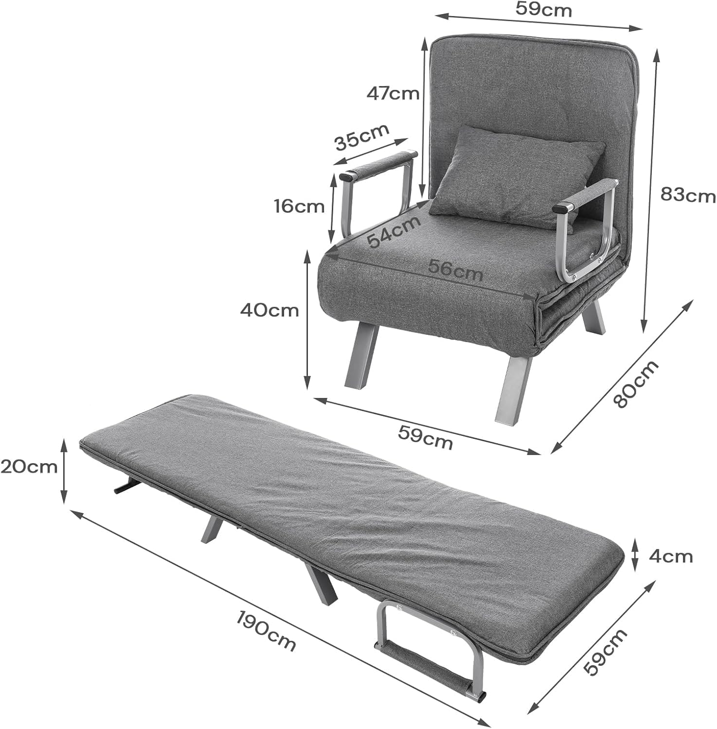Aaden Chair Bed - Grey