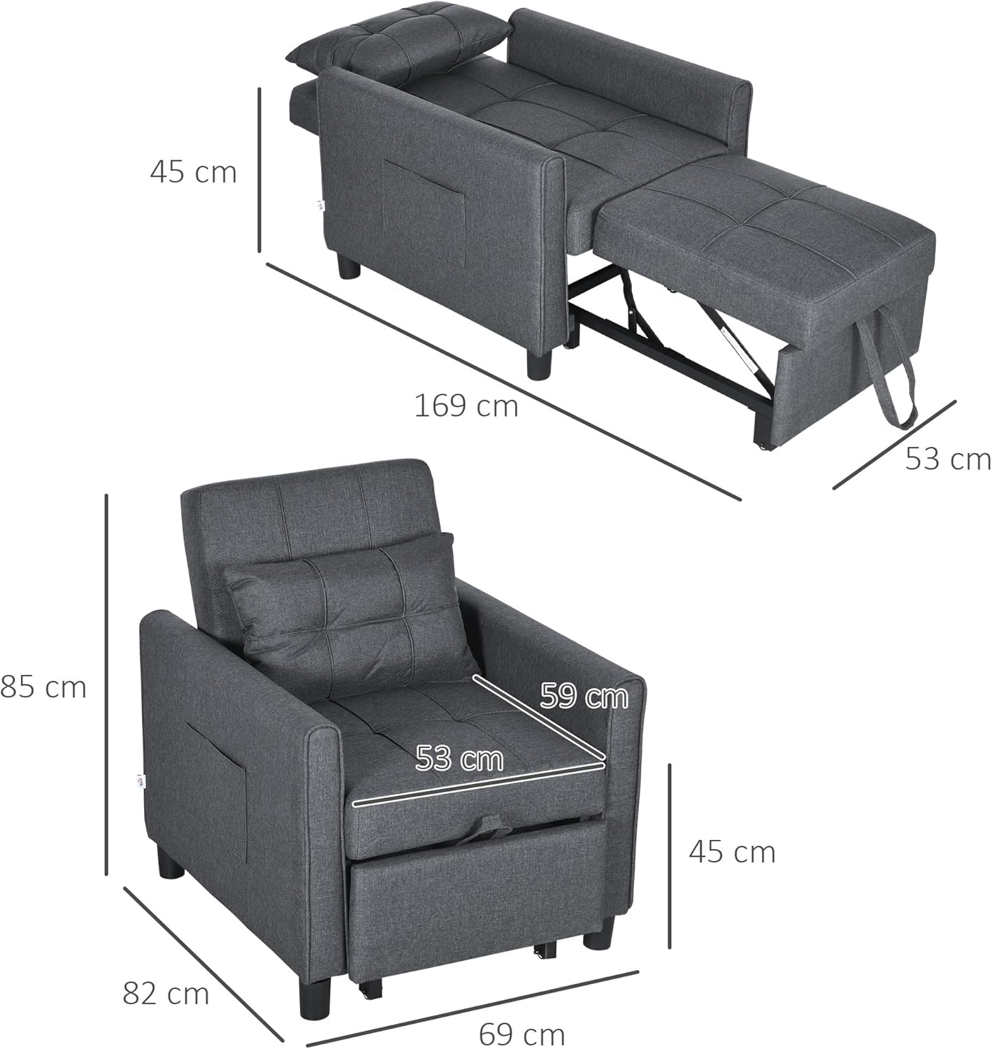 Aman Chair Bed - Grey