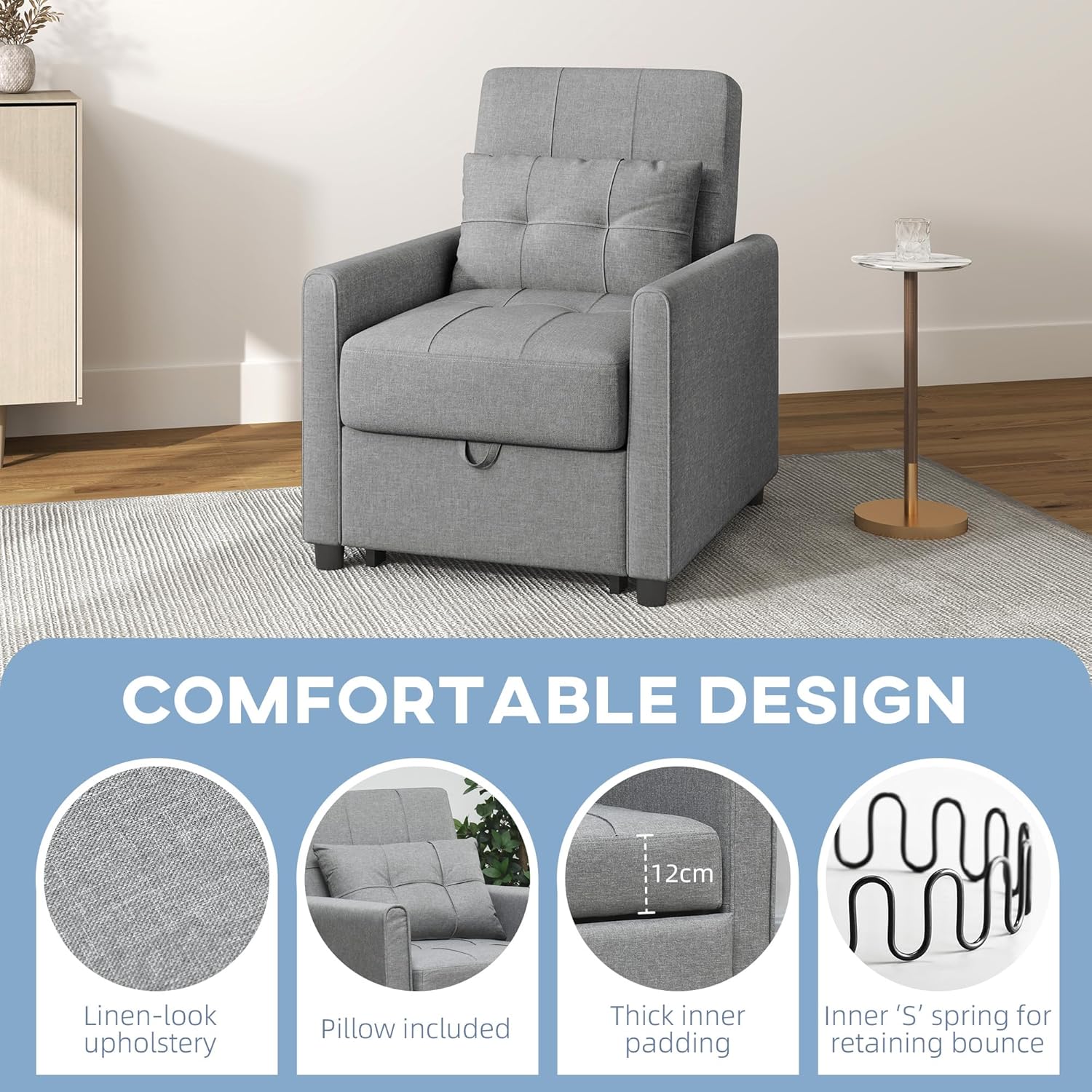 Aman Chair Bed - Light Grey