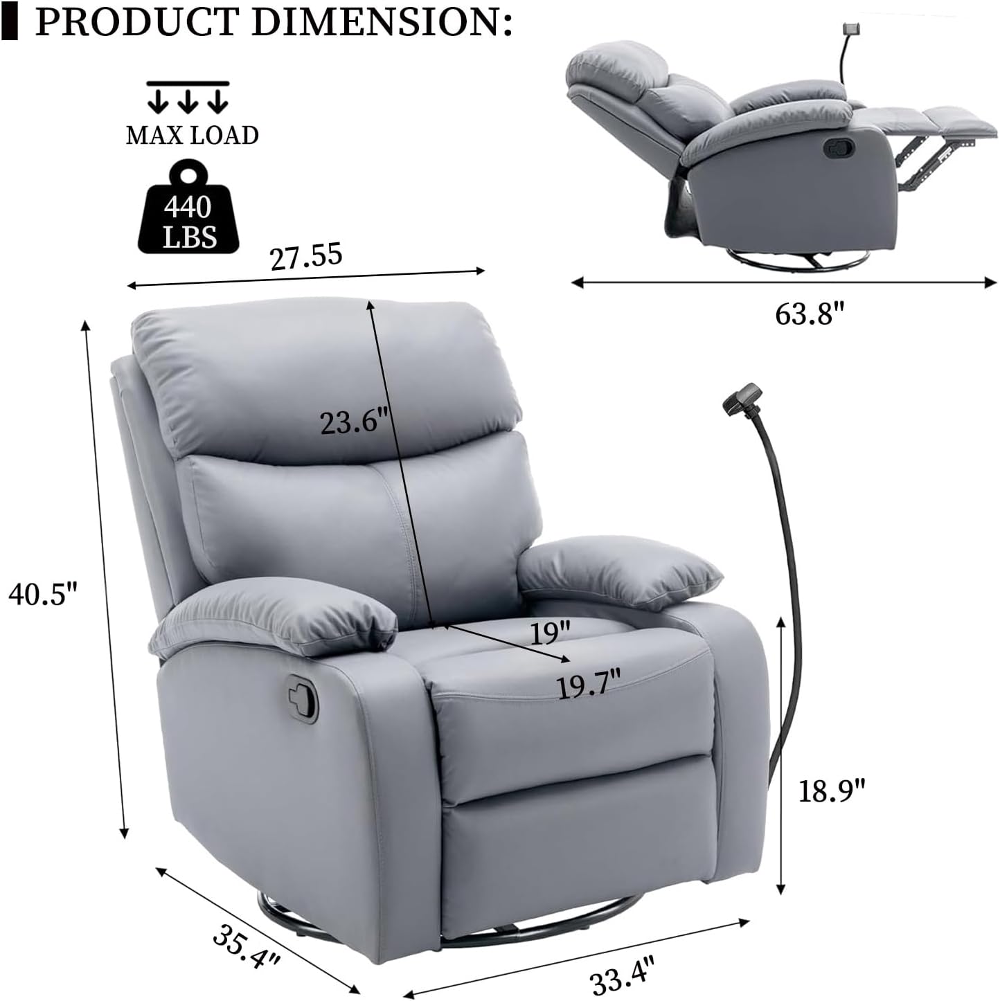 Aspen Reclining Chair Bed - Grey