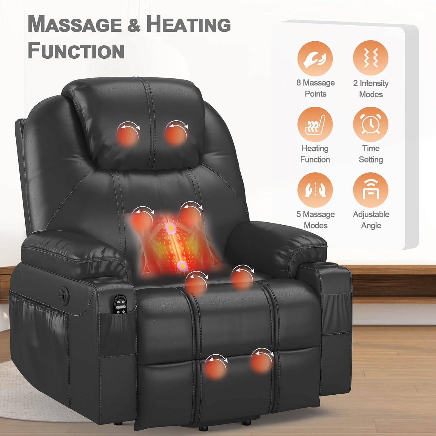 Bailey Reclining Massage Chair Bed - Black