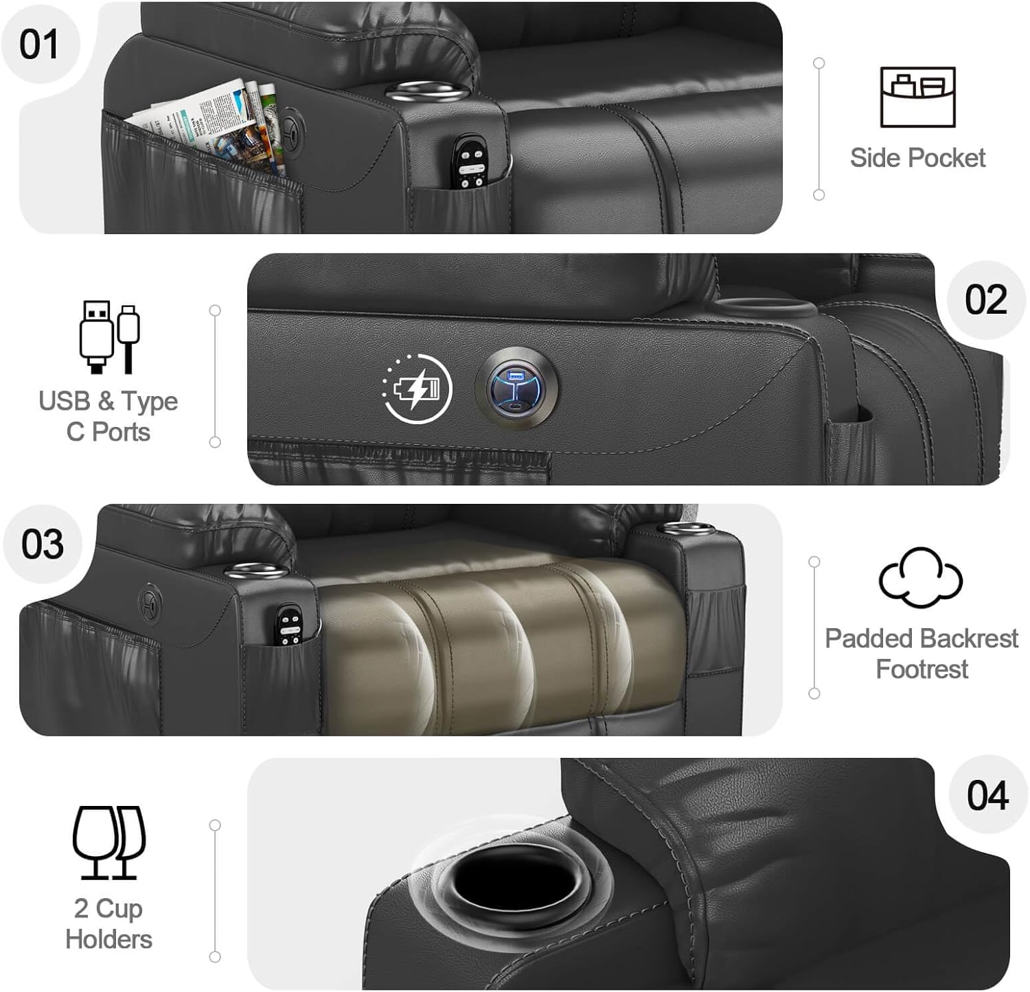 Bailey Reclining Massage Chair Bed - Black