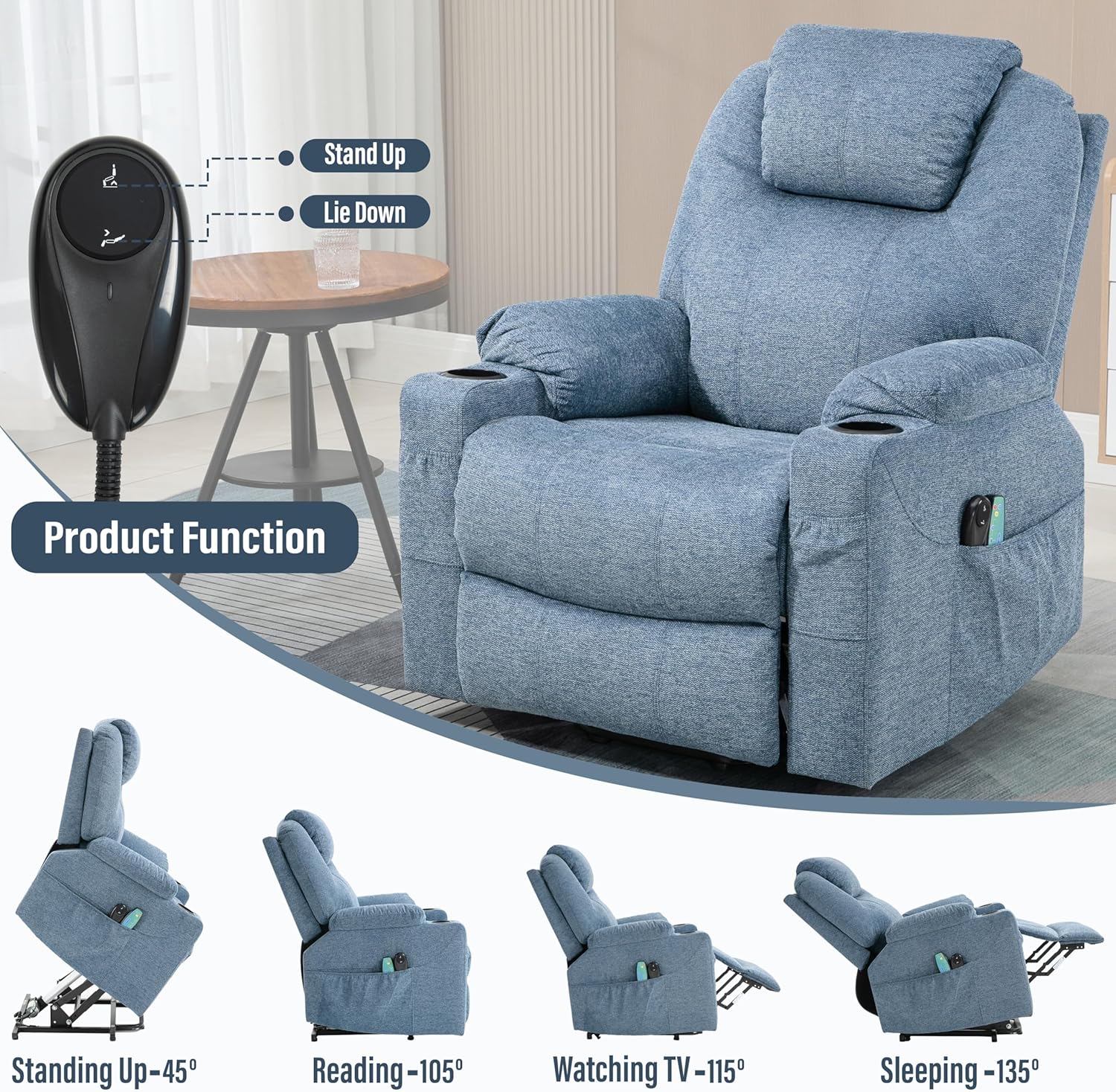Beau Reclining Massage Chair Bed - Blue
