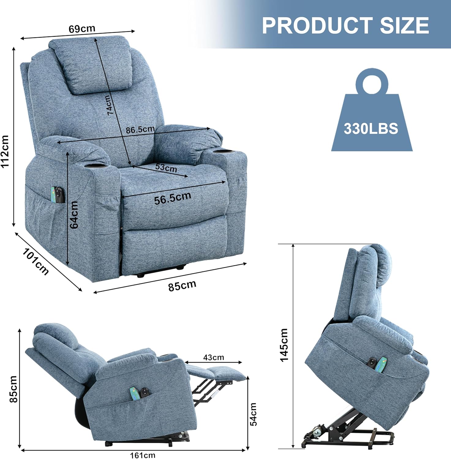 Beau Reclining Massage Chair Bed - Blue