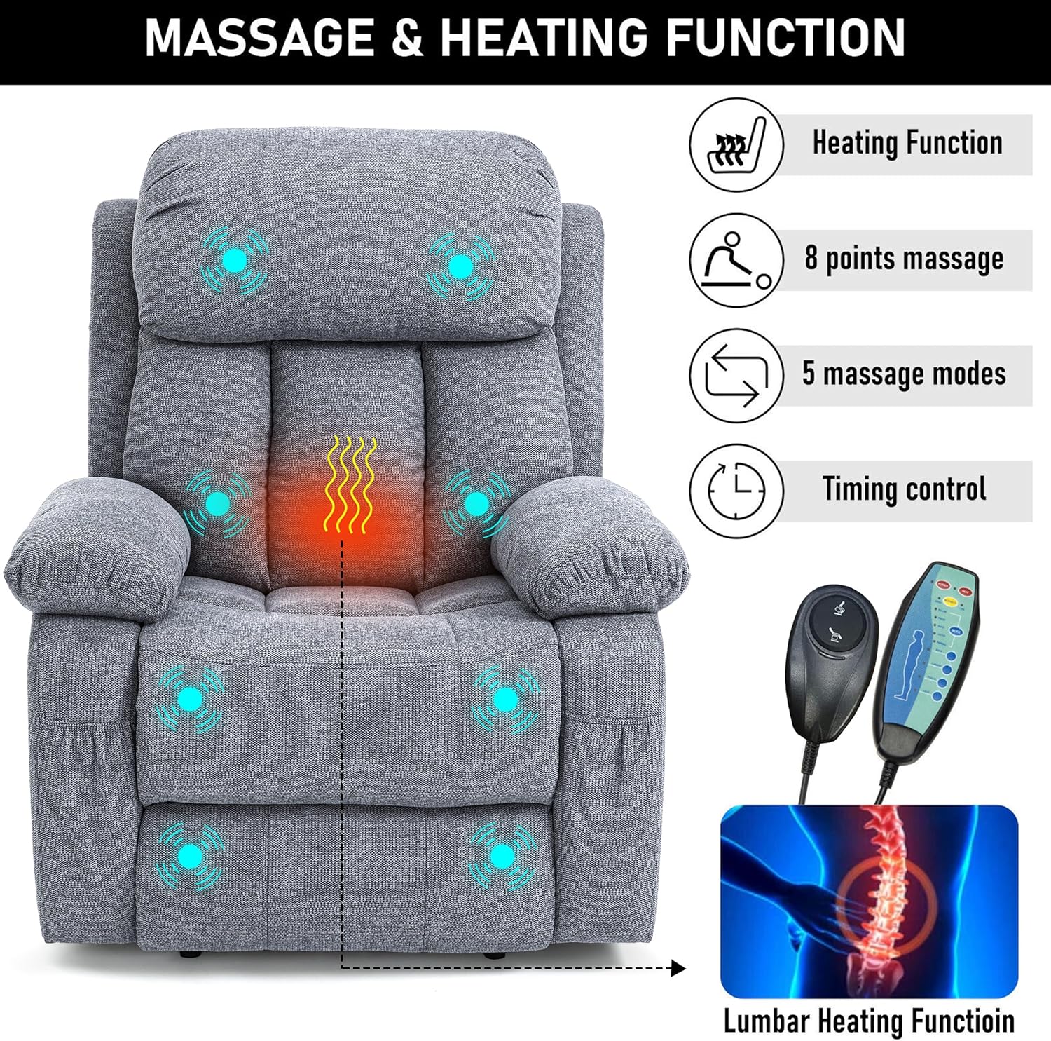 Bella Reclining Massage Chair Bed - Grey