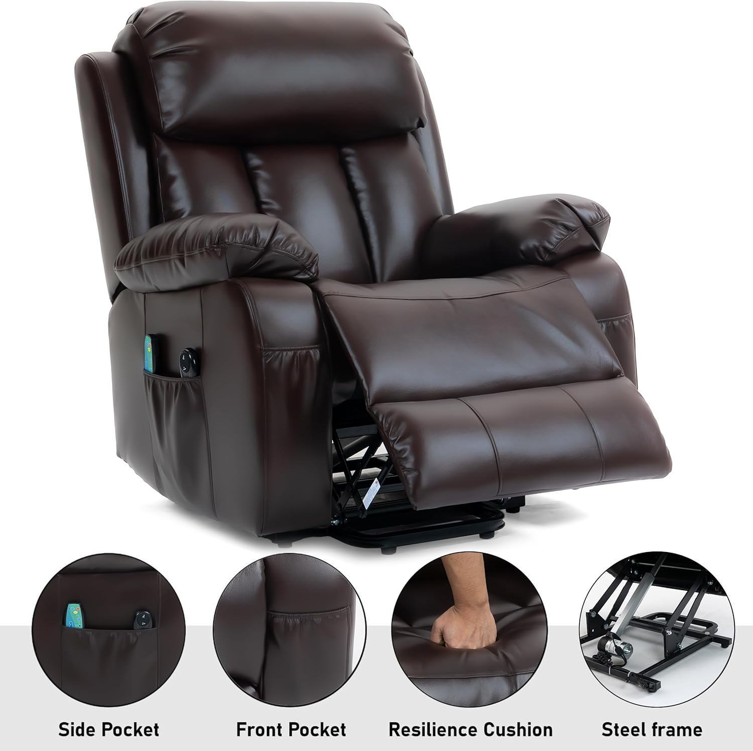 Bella Reclining Massage Chair Bed - Leather Brown