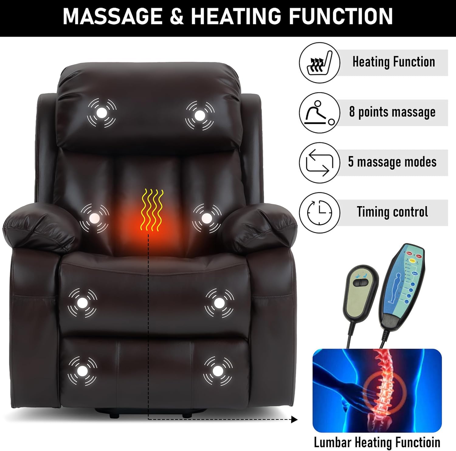 Bella Reclining Massage Chair Bed - Leather Brown