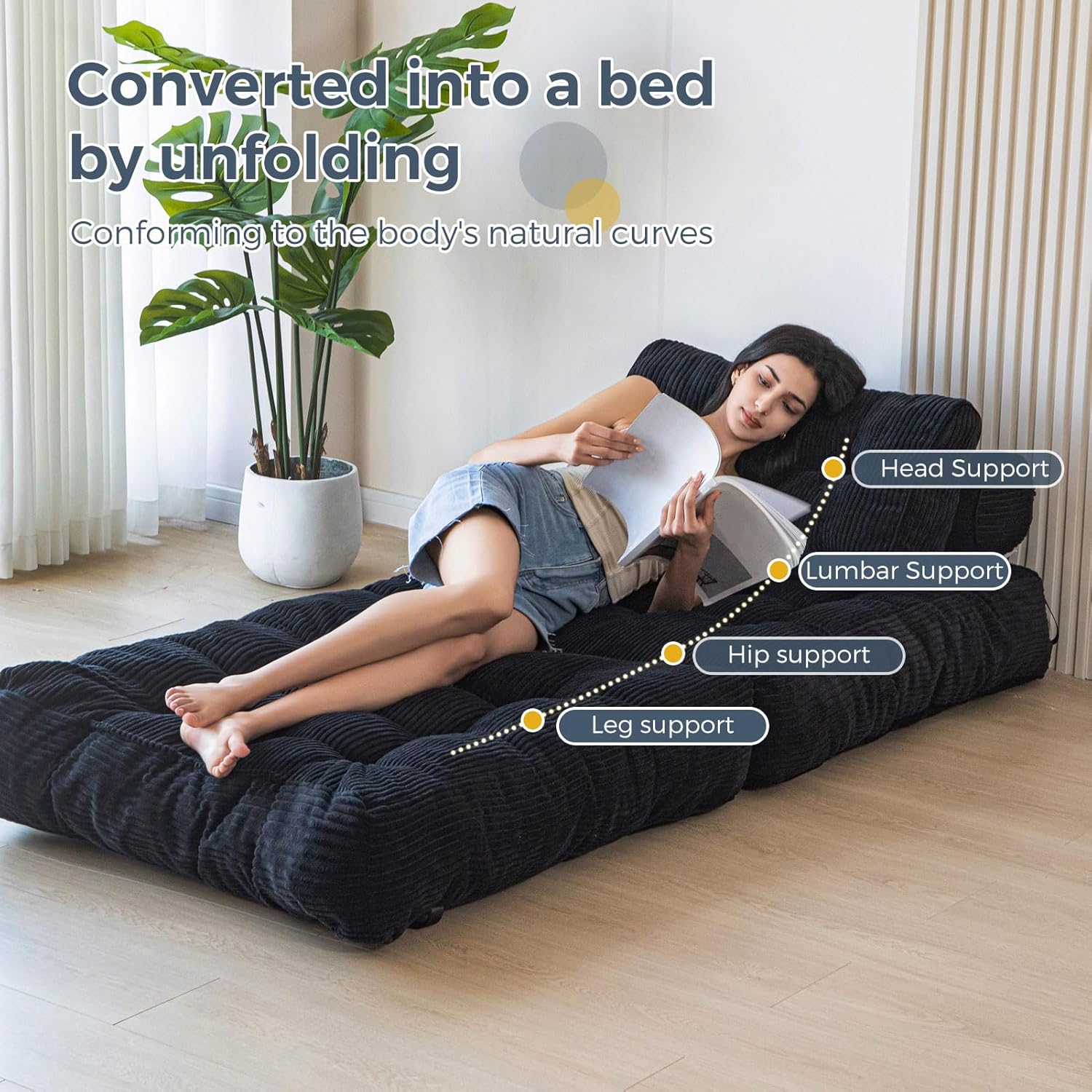 Bowie Single Futon Sofa Bed - Black