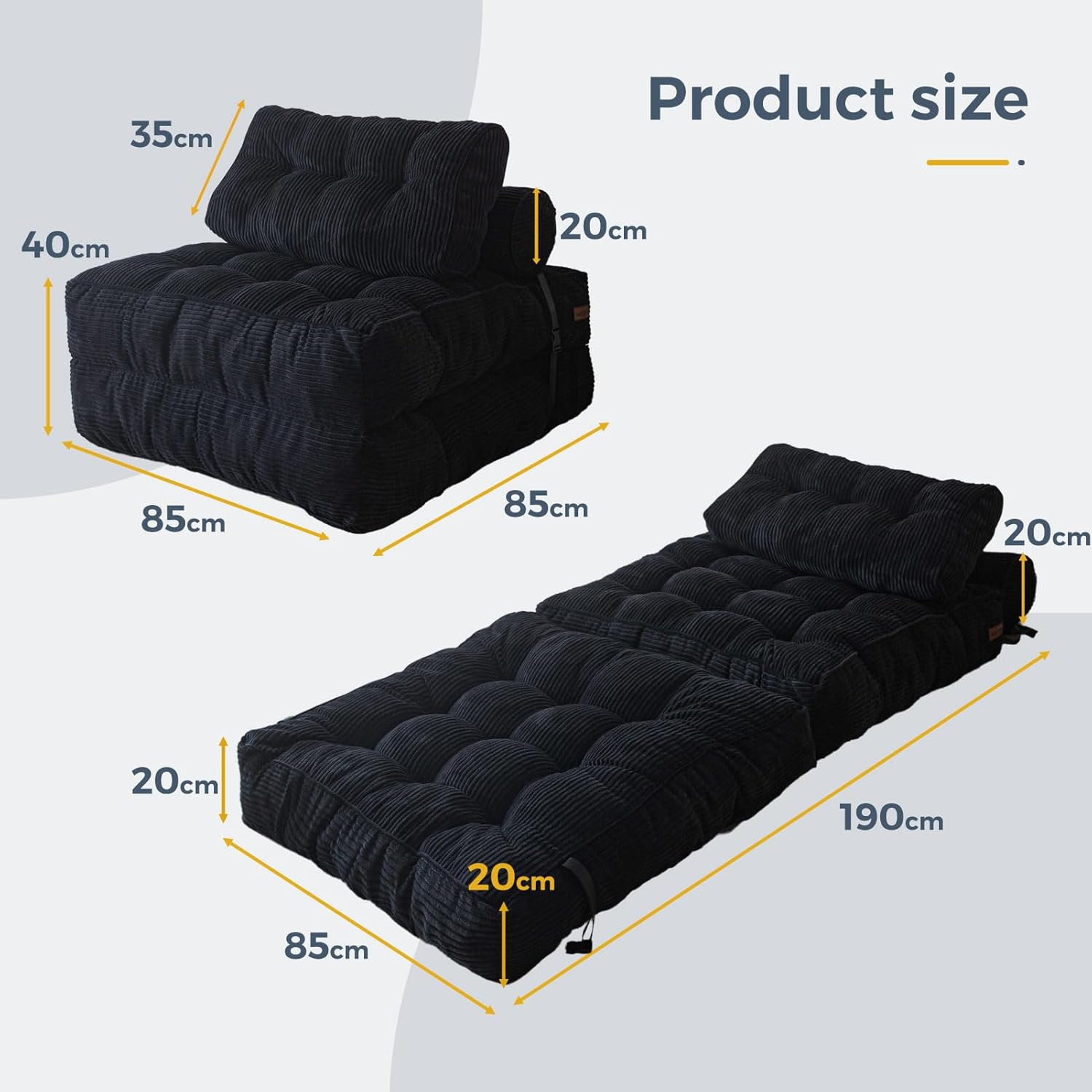 Bowie Single Futon Sofa Bed - Black