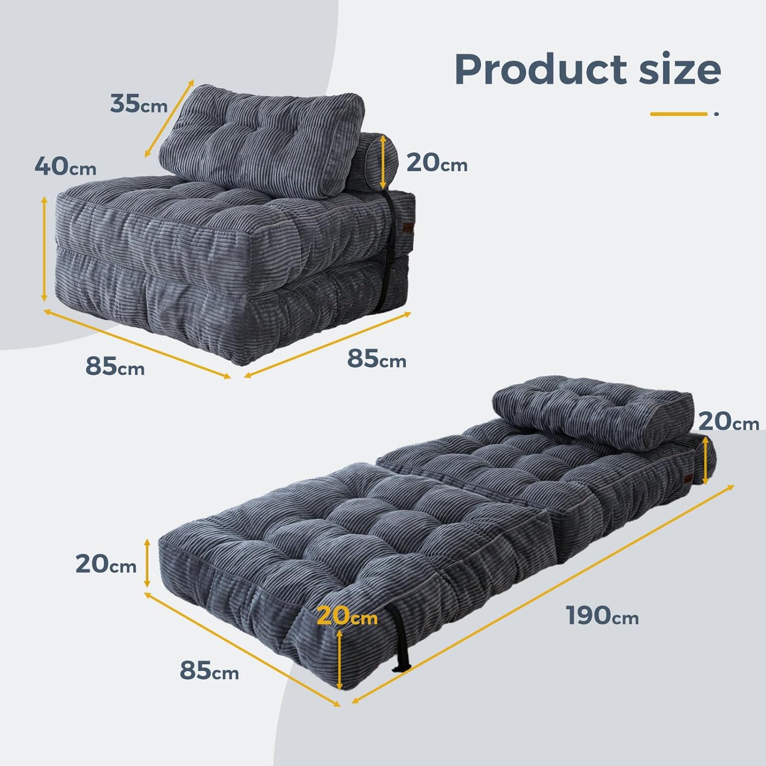 Bowie Single Futon Sofa Bed - Dark Gray