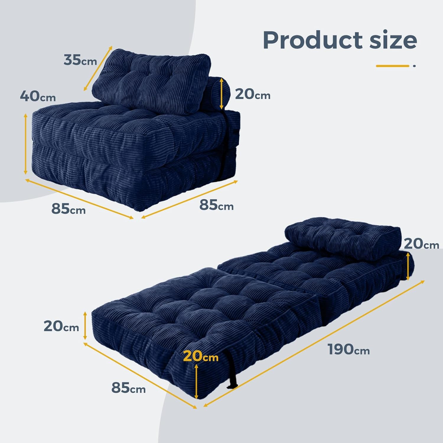Bowie Single Futon Sofa Bed - Navy