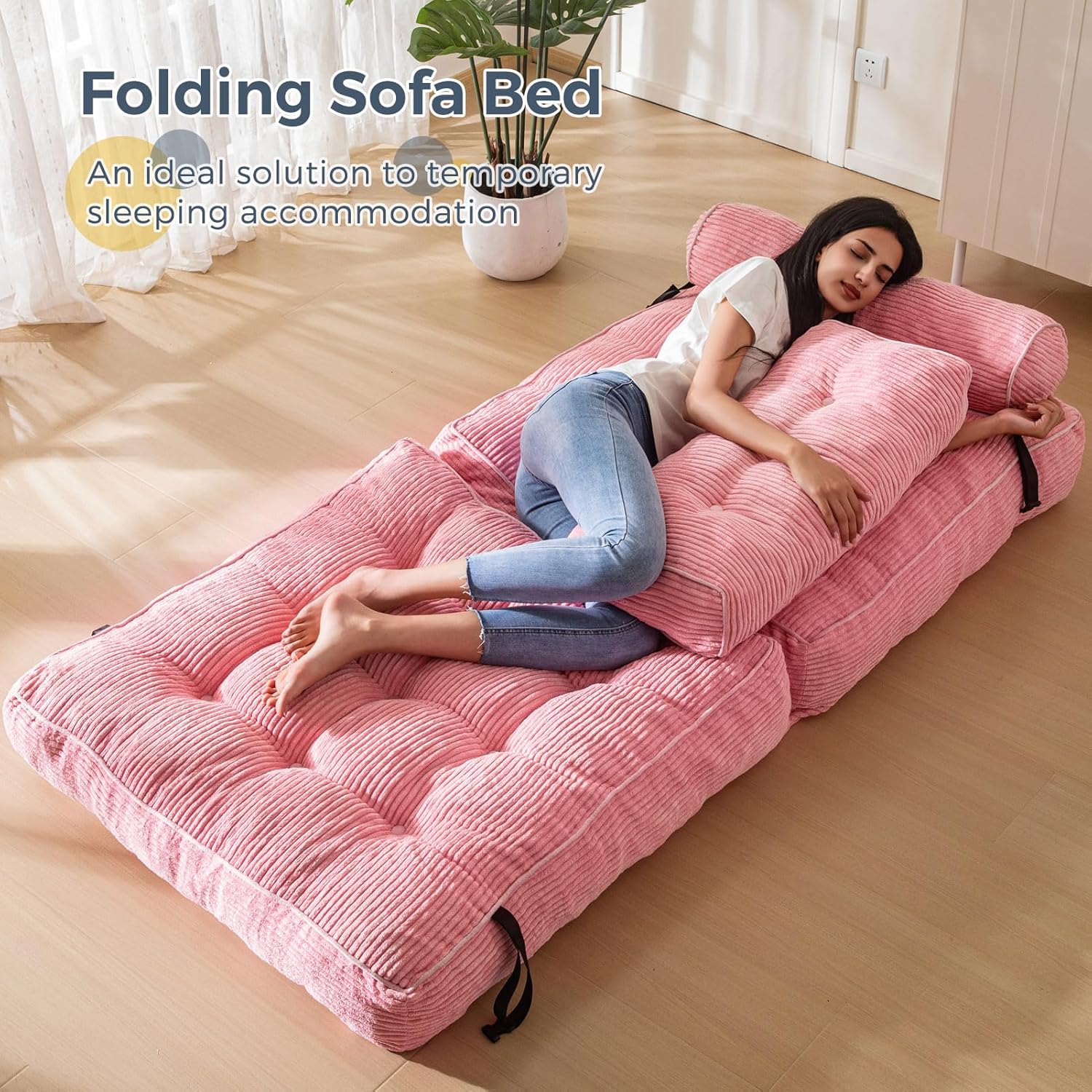 Bowie Single Futon Sofa Bed - Pink