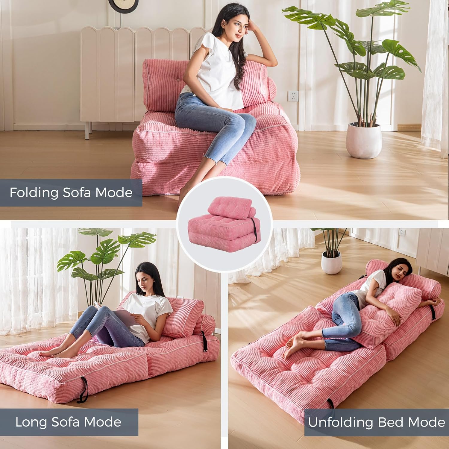 Bowie Single Futon Sofa Bed - Pink