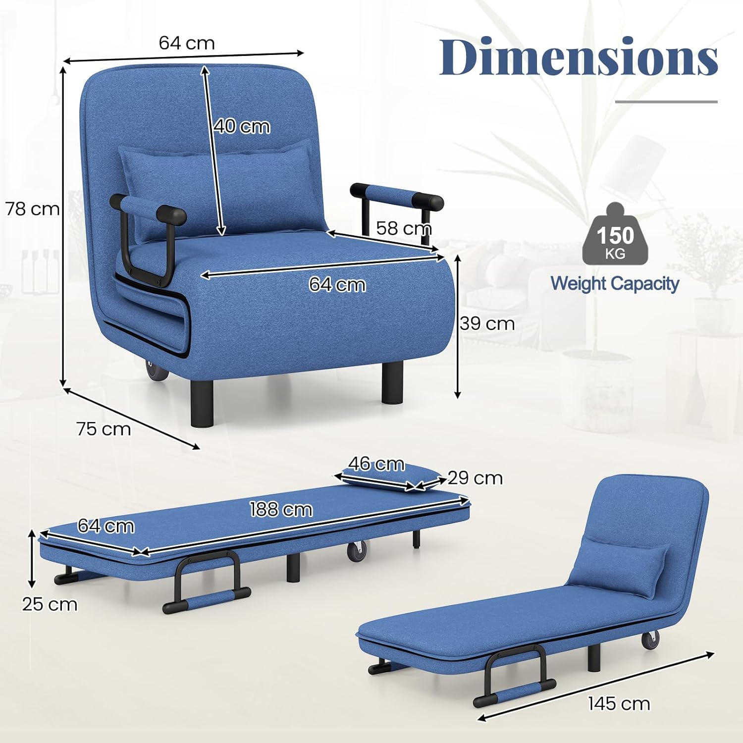 Bradly Chair Bed - Blue