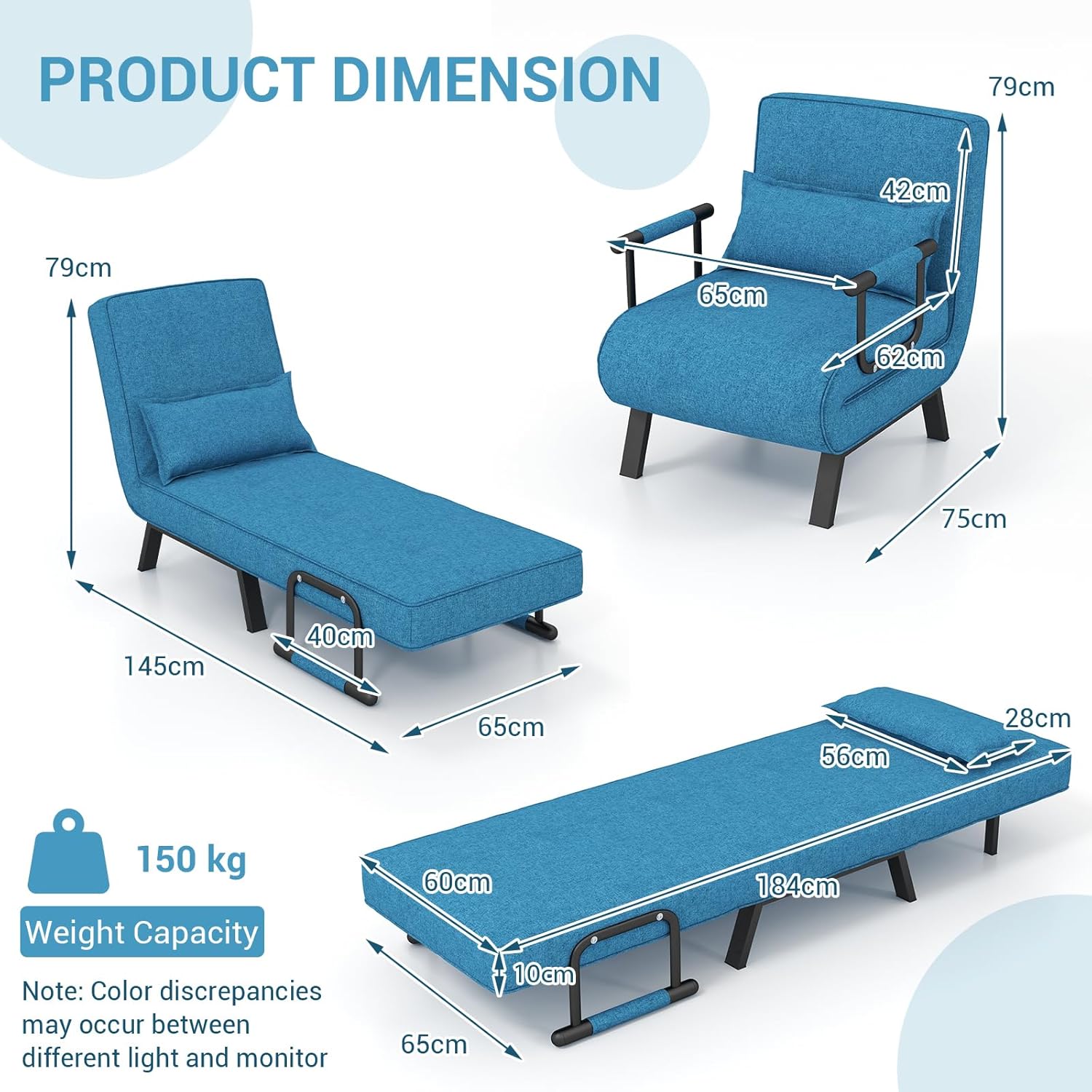 Camden Chair Bed - Blue