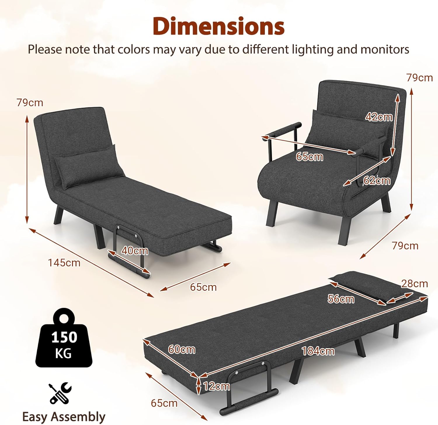 Camden Chair Bed - Dark Grey