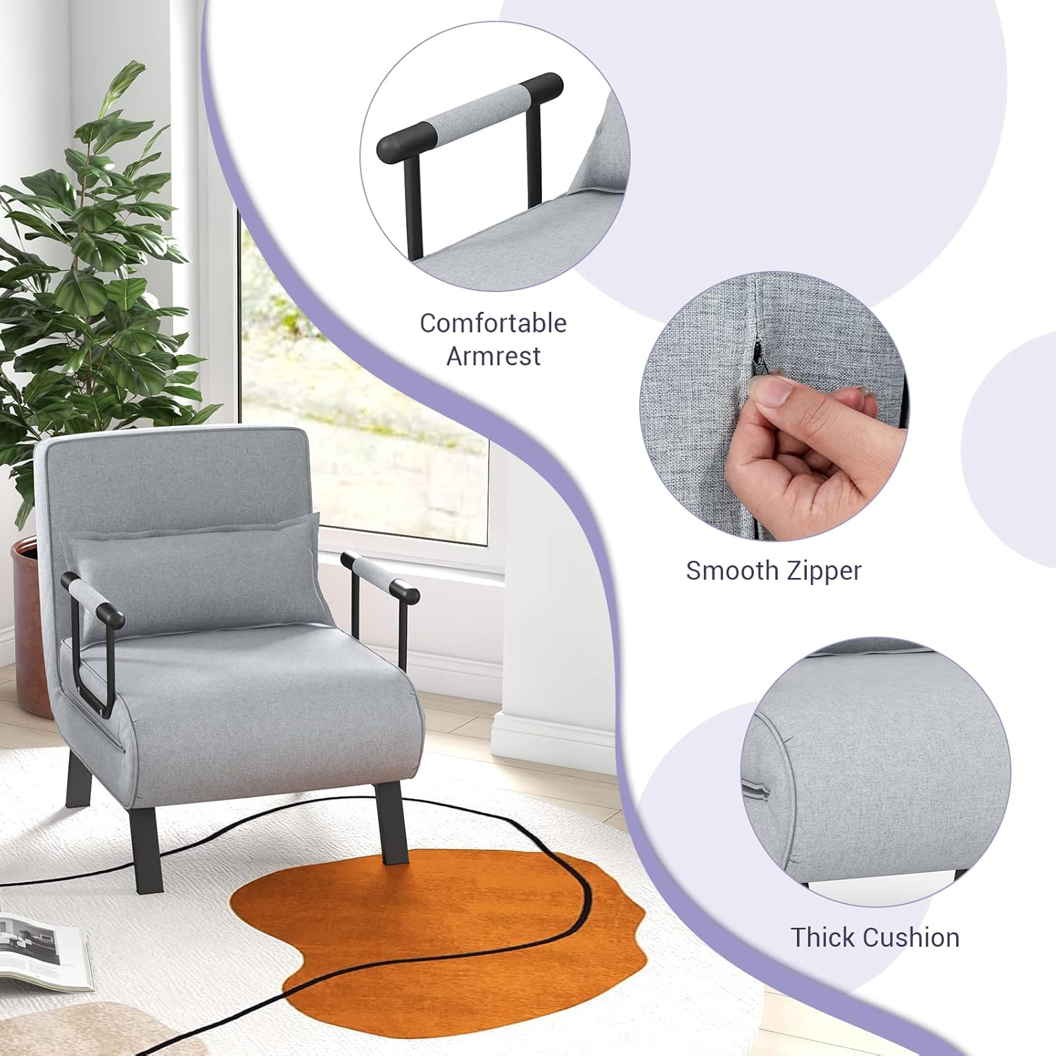 Camden Chair Bed - Light Grey