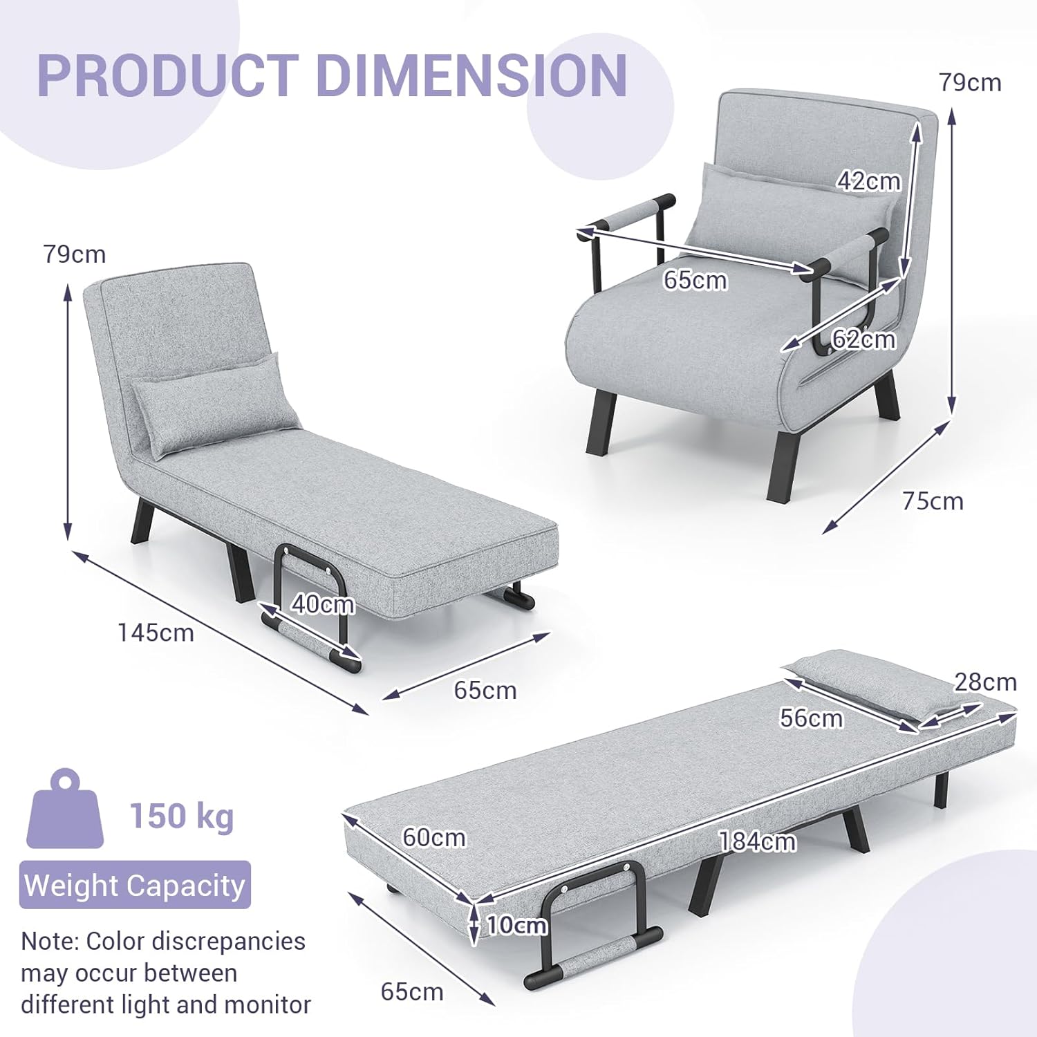 Camden Chair Bed - Light Grey
