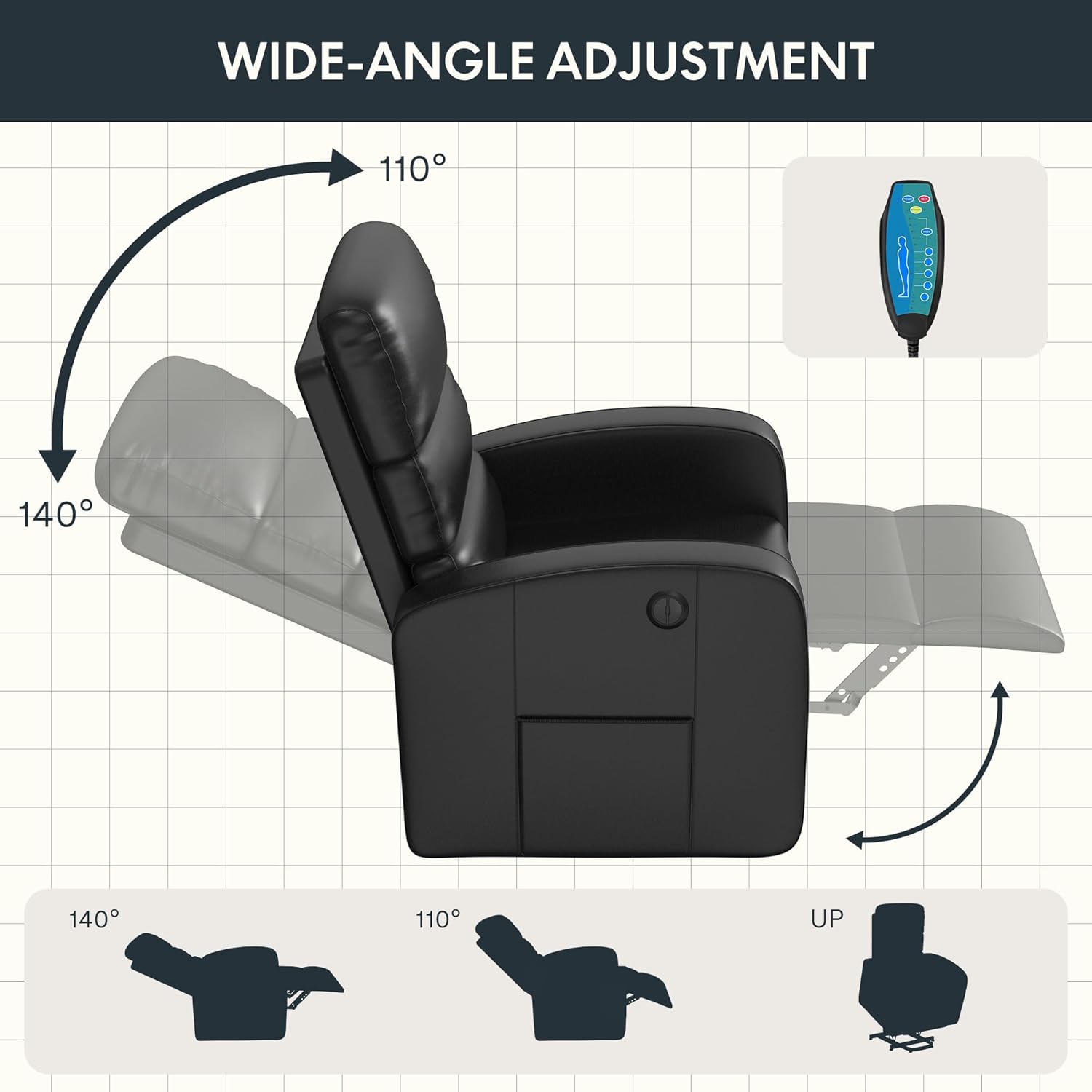 Chale Reclining Massage Chair Bed - Black