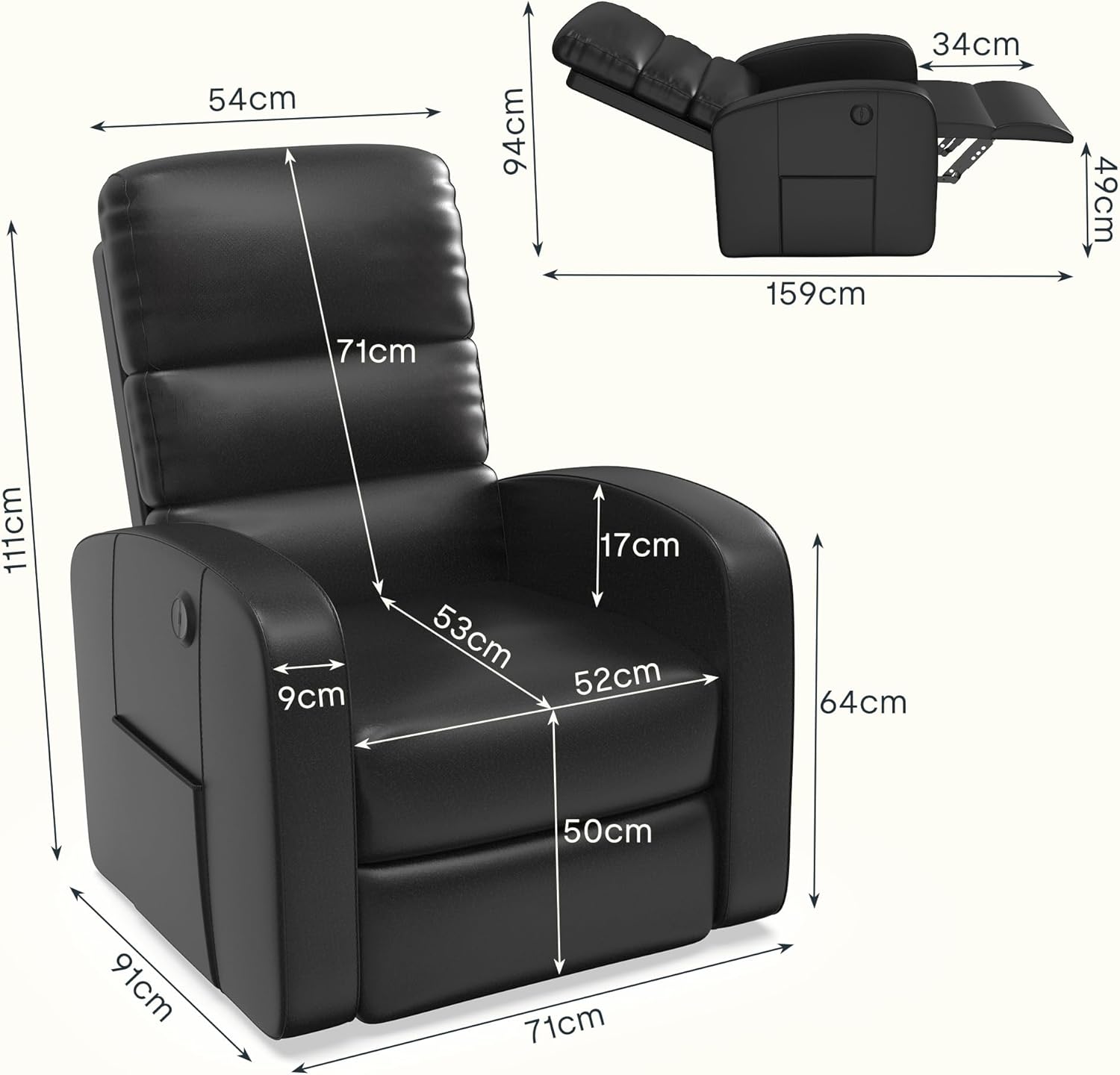 Chale Reclining Massage Chair Bed - Black