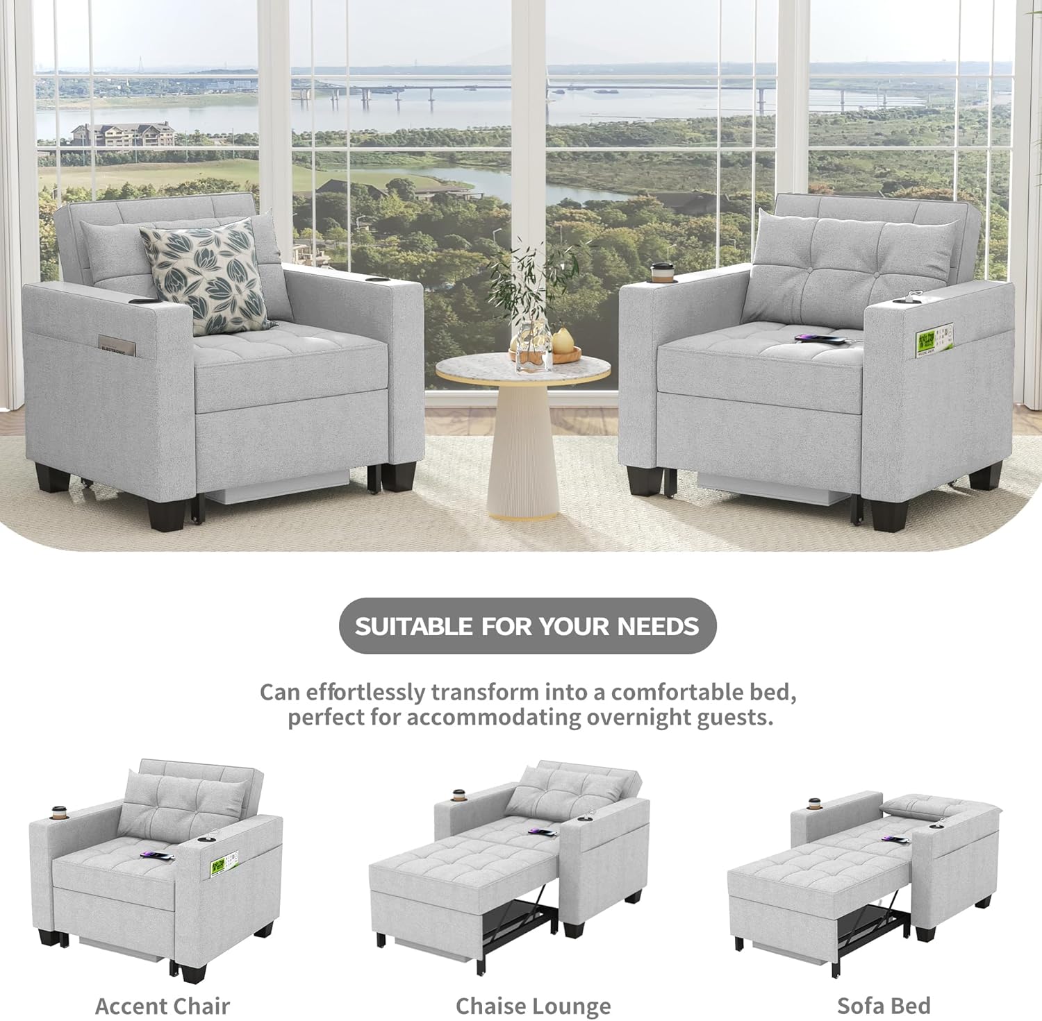 Dart Chair Bed - Light Gray