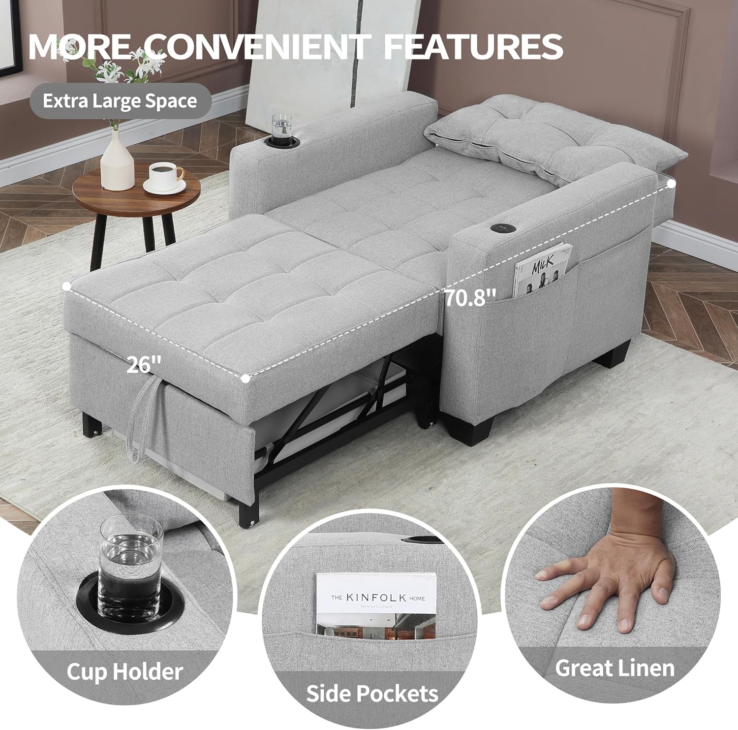Dart Chair Bed - Light Gray