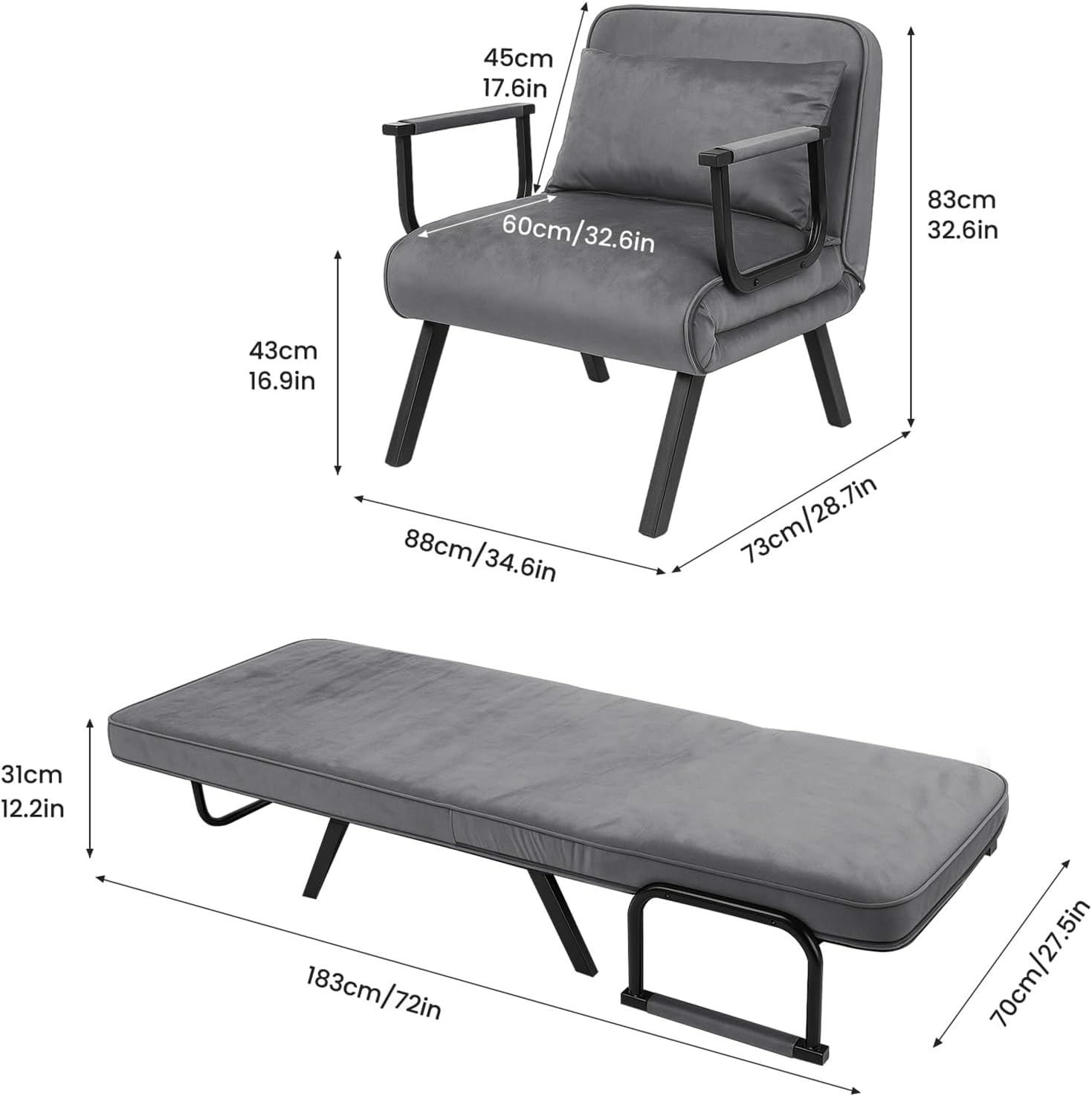 Dillon Chair Bed - Dark Grey