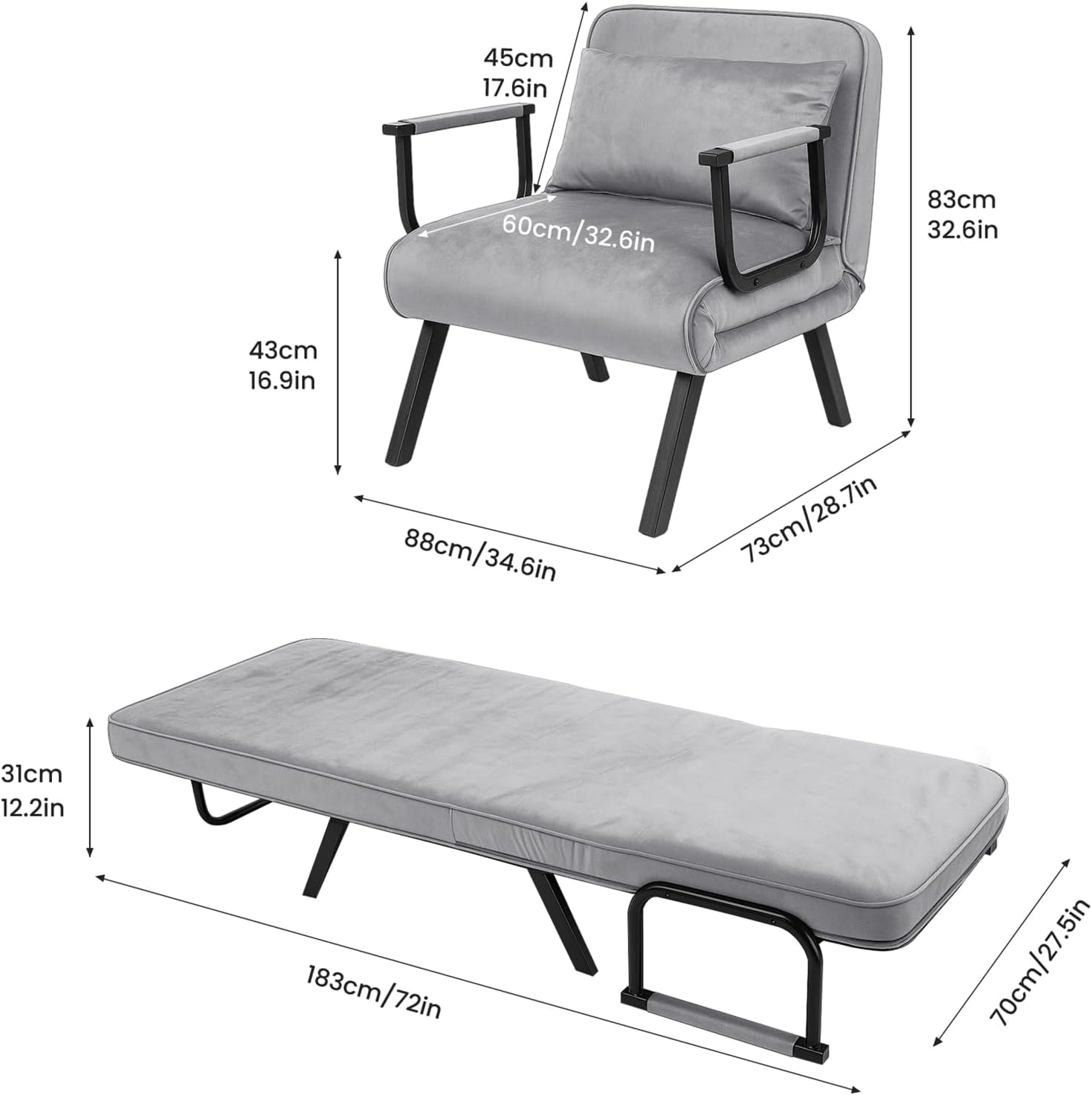 Dillon Chair Bed - Flax Grey