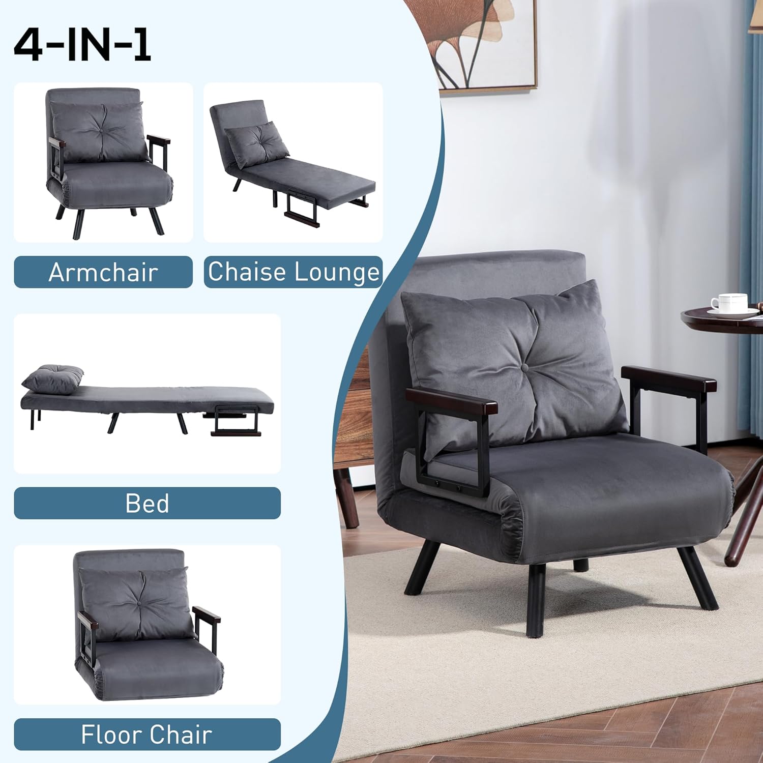 Eivor Chair Bed - Charcoal Grey