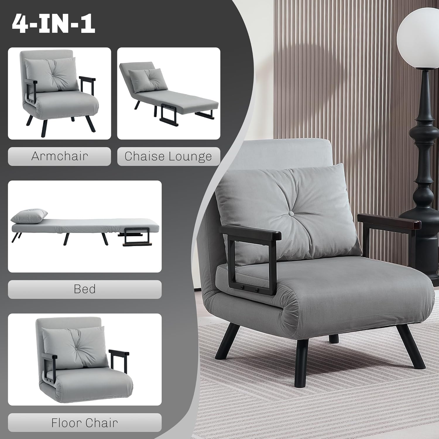 Eivor Chair Bed - Light Grey