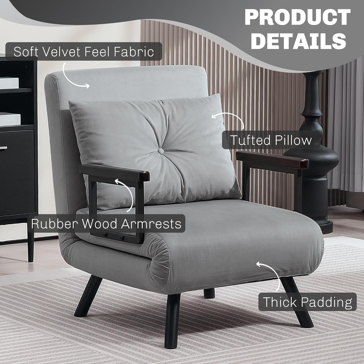 Eivor Chair Bed - Light Grey