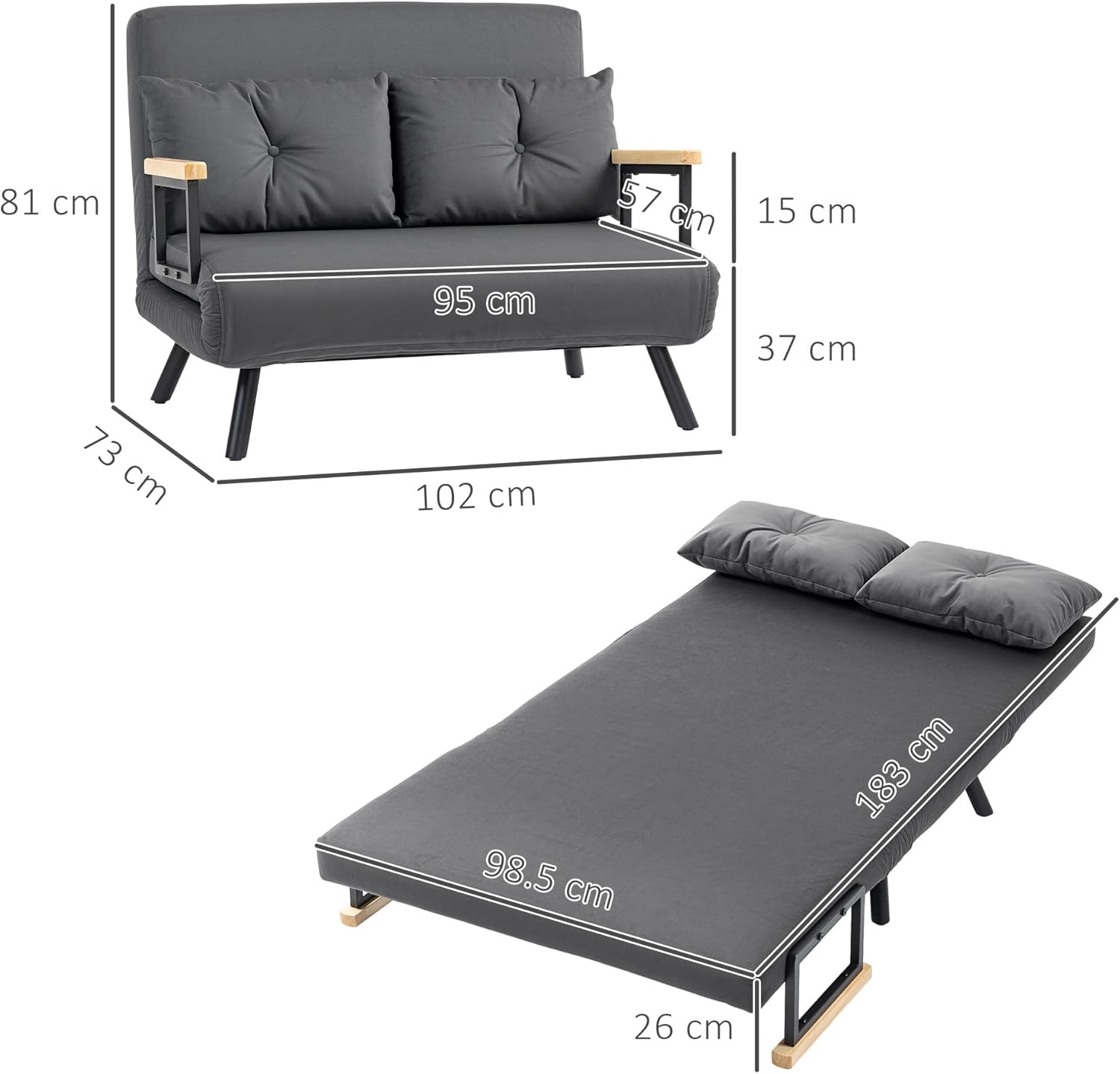 Eivor Double Sofa Bed - Dark Grey