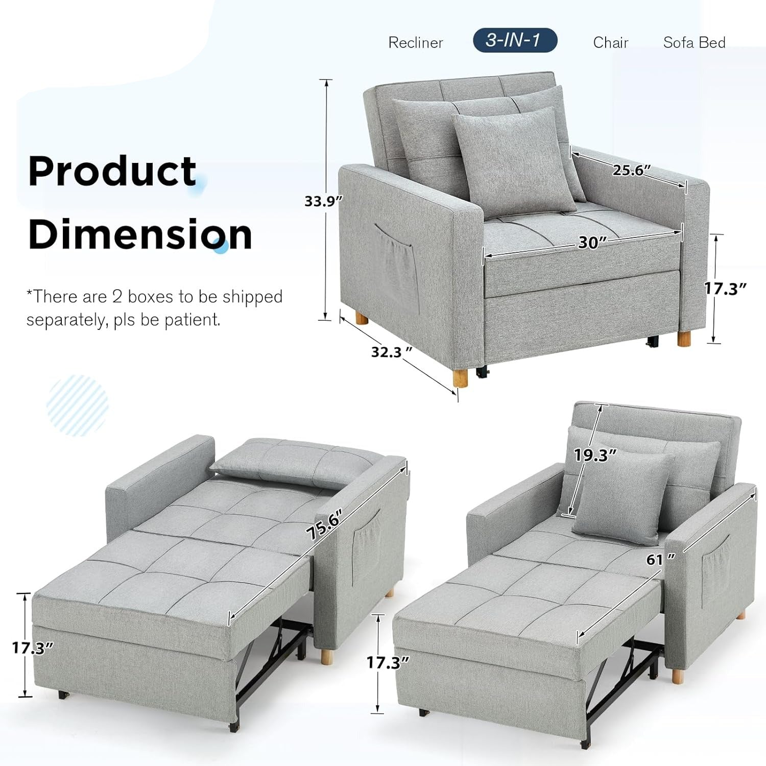 Elsie Chair Bed - Light Grey
