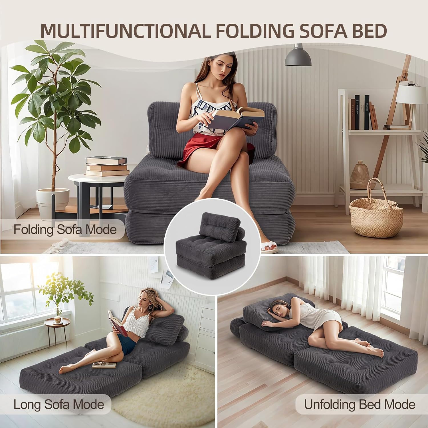 Ember Single Futon Chair Bed - Grey