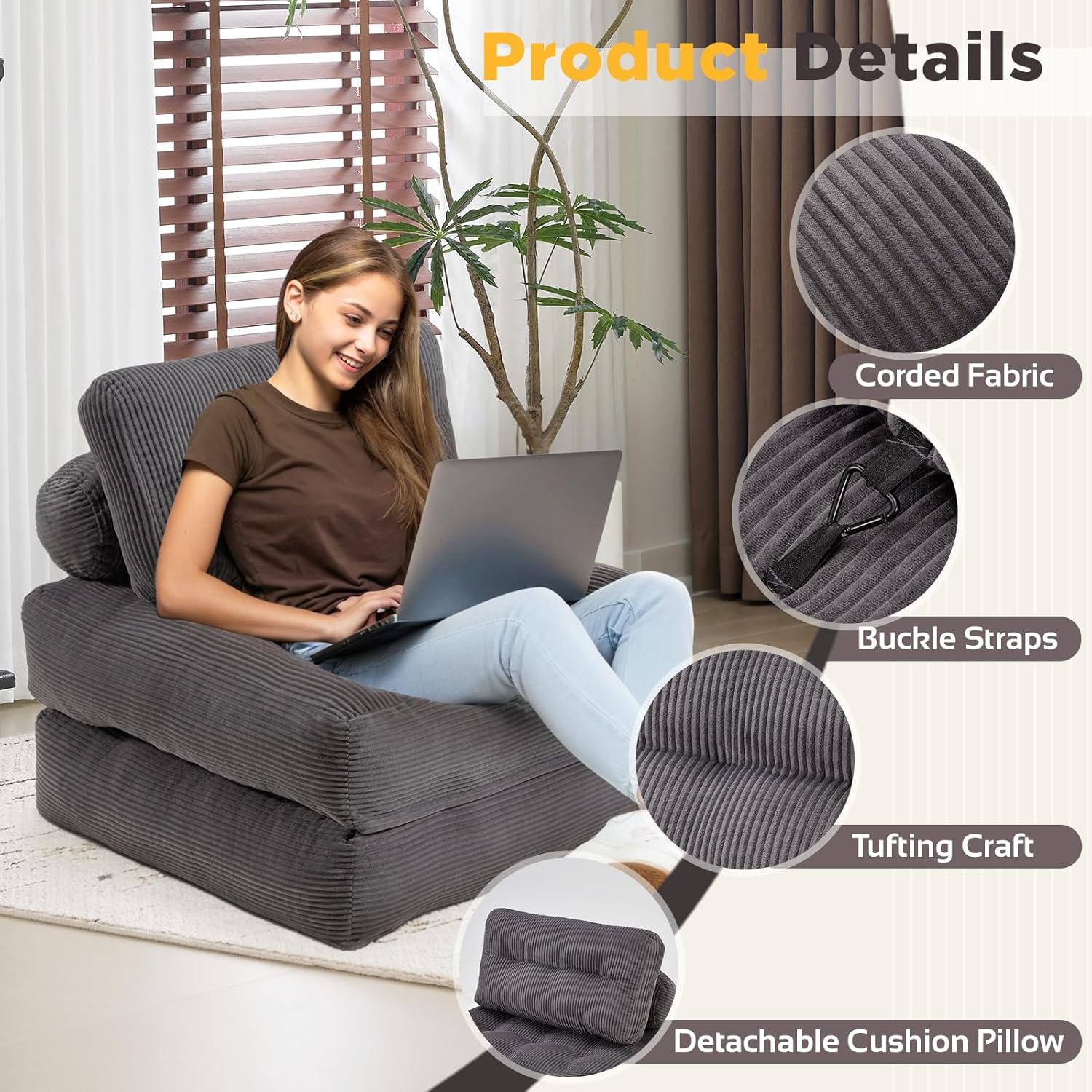 Ember Single Futon Chair Bed - Grey
