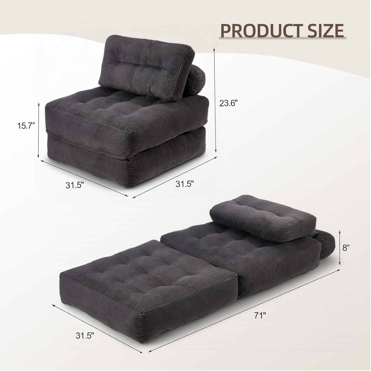 Ember Single Futon Chair Bed - Grey