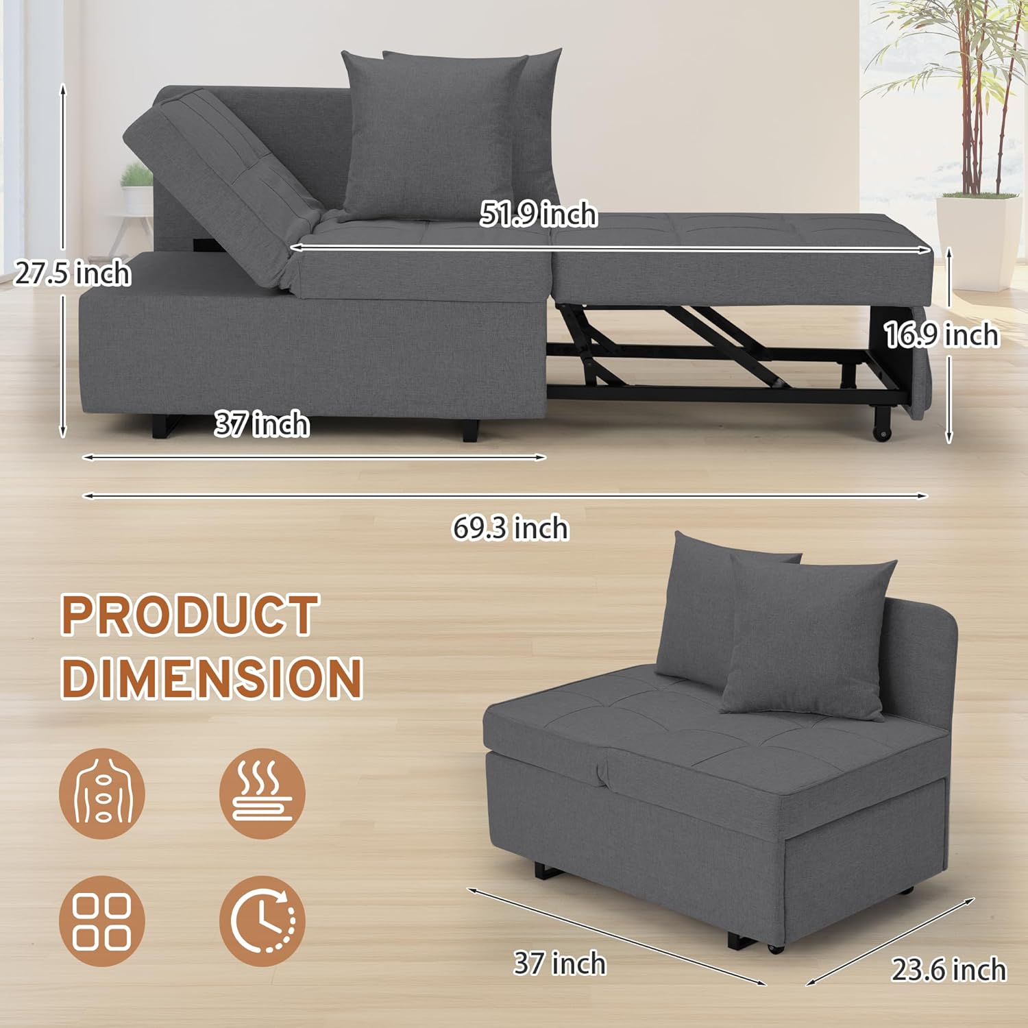 Emery Chair Bed - Dark Grey