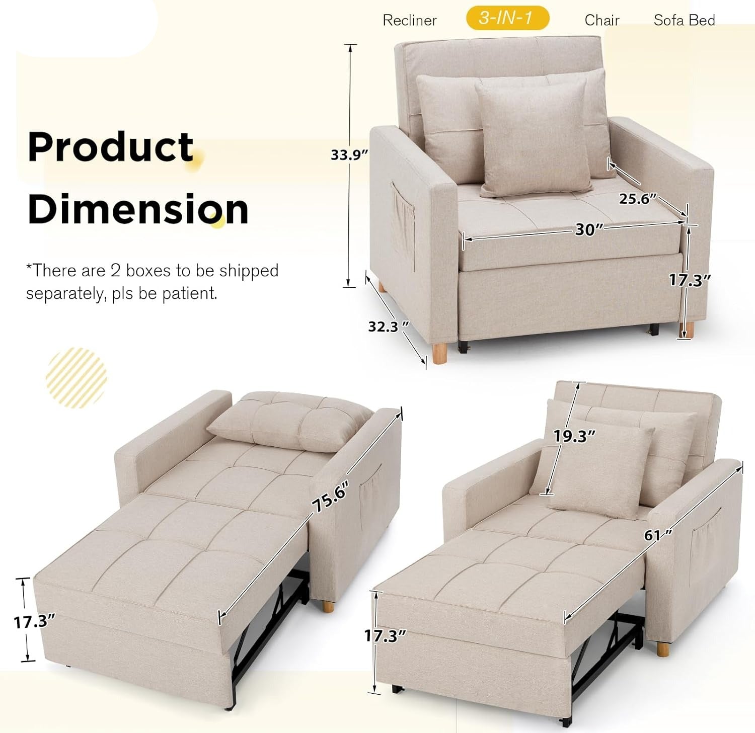 Enzo Chair Bed - Beige