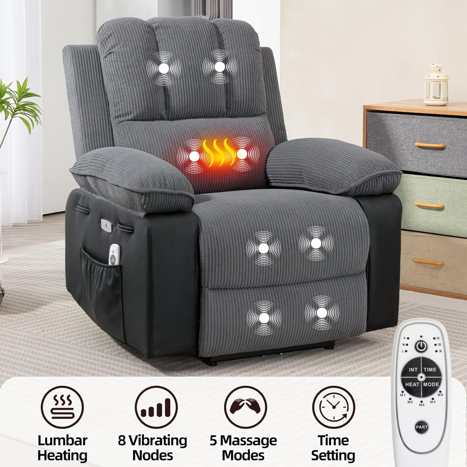 Esra Reclining Massage Chair Bed - Grey